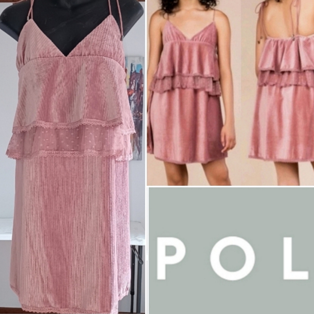 (Runs large)POL Velvet & Lace Cascading Ruffle Dress, adjustable straps